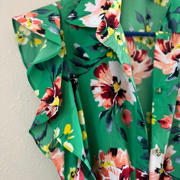 RALPH LAUREN DRESS, LONG GREEN FLORAL, BELTED/ BUTTON, SIZE 8 - Picture 1 of 7